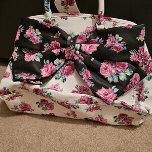 Betsey Johnson Floral Tote Bag - Black and Pink